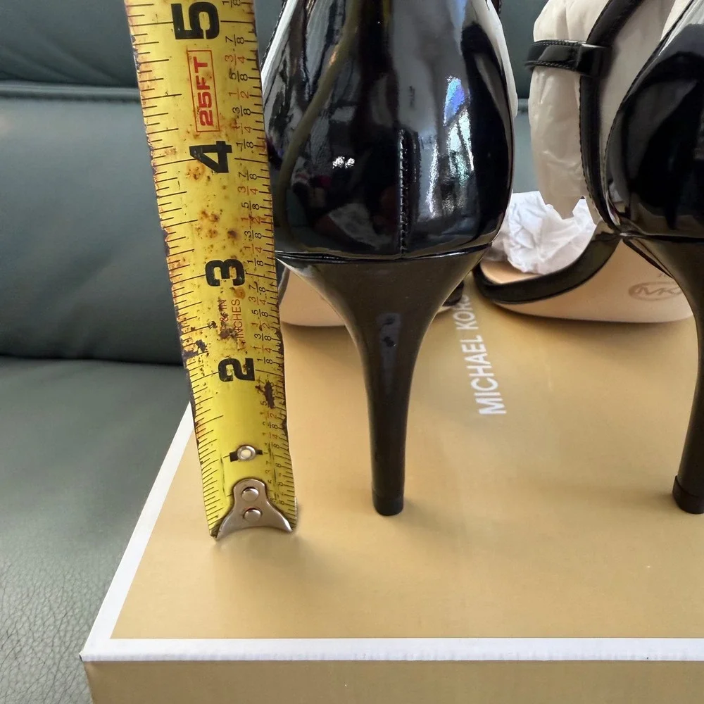 Michael Kors Simone Mid Sandal Black Patent Leather Stiletto Heels 10M